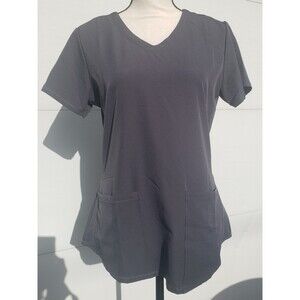 Skechers by Barco: Womens Dark Grey Short Slv Scrub Shirt 3 Front Pockets Size S